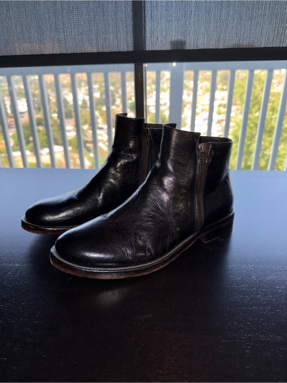 Sloane dark-cocoa double zip ankle boots